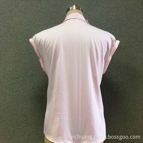 Women's cotton pink striped short sleeves shirt